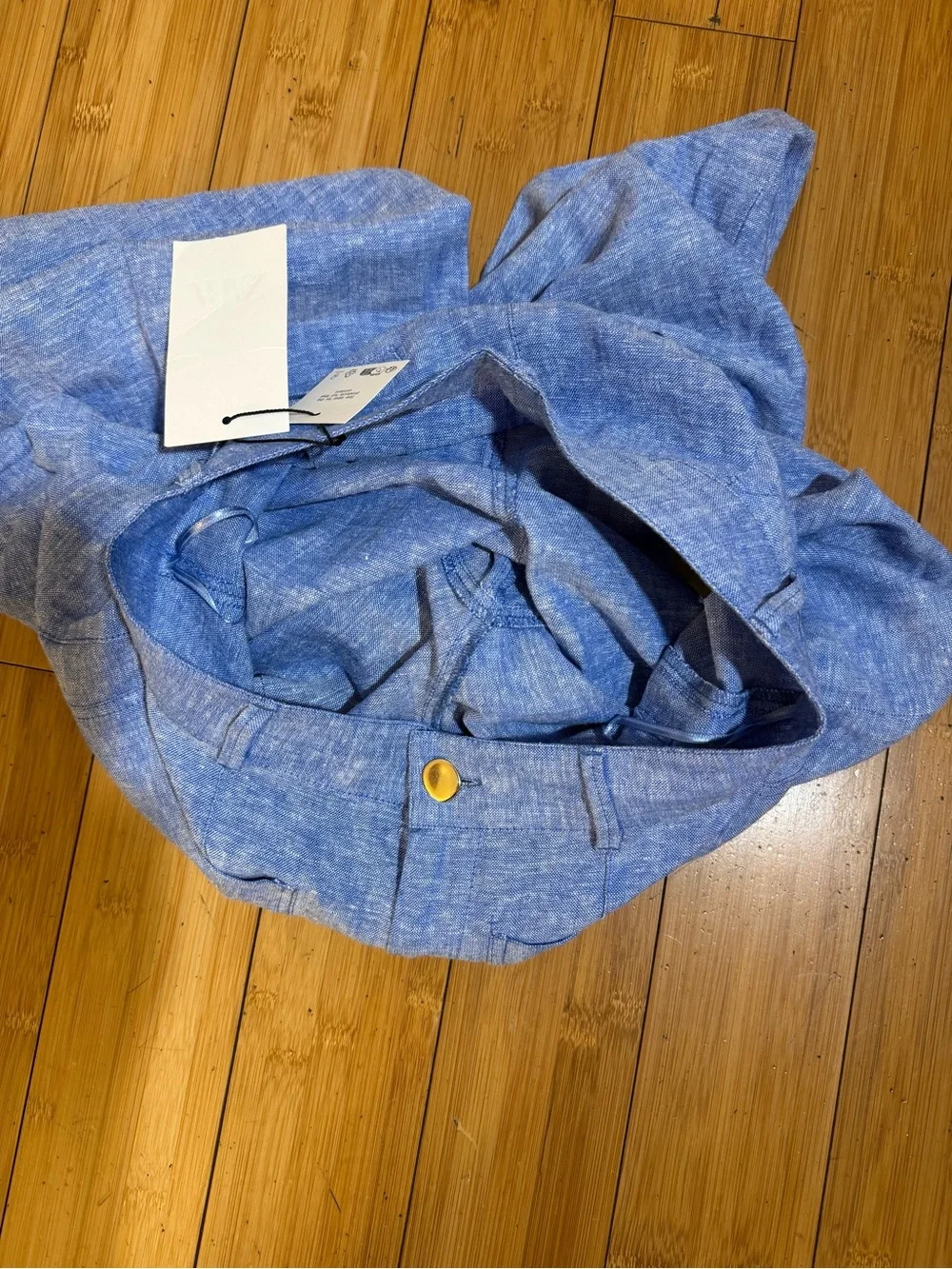 NWT Zara  Blue Linen Culottes Wide Leg Crop Pants Size M